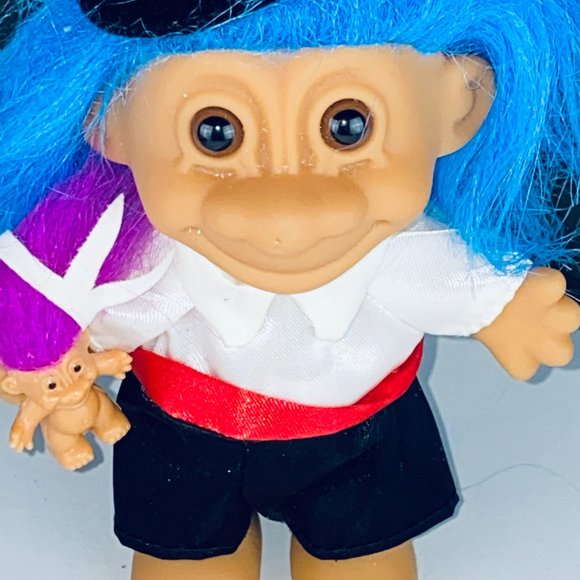 Russ Troll Doll Magician Black Top Hat Satiny Suit Attire Mini Troll Toy Figure - Picture 2 of 3